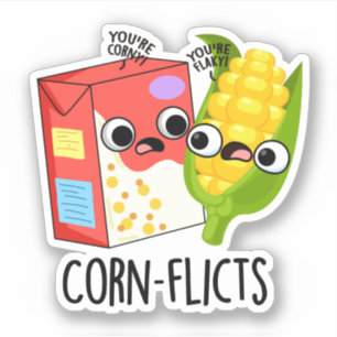 Corn-flicts Funny Cornflake Corn Pun Sticker