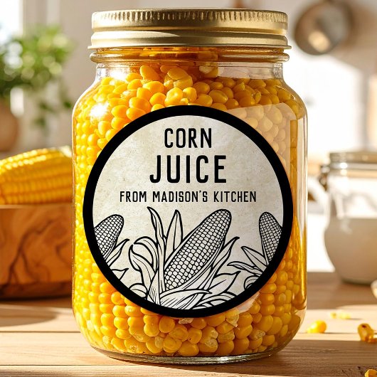 Corn juice label with black and white cobs