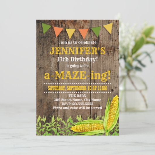 Corn Maze Birthday - uitnodiging (Staand voorkant)