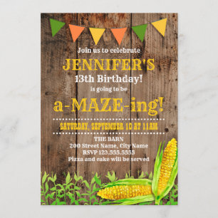 Corn Maze Birthday - uitnodiging