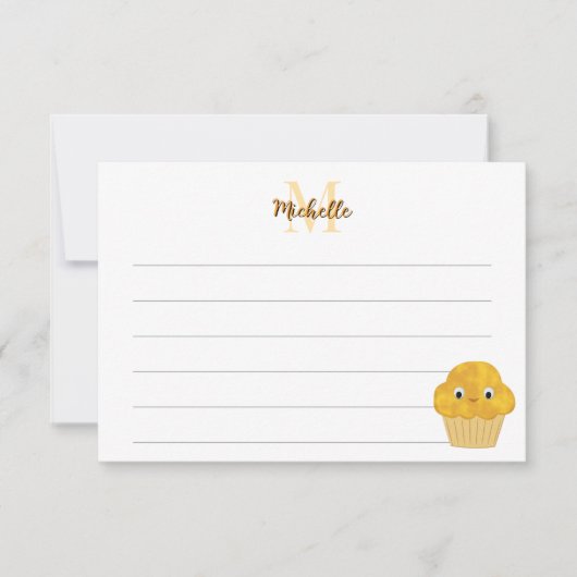 Corn Muffin Cute Drawing Lined Monogram Notitiekaartje (Voorkant)