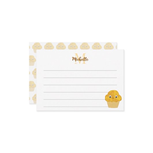  Corn Muffin Cute Drawing Lined Monogram  Notitiekaartje (Voorkant / Achterkant in situ)