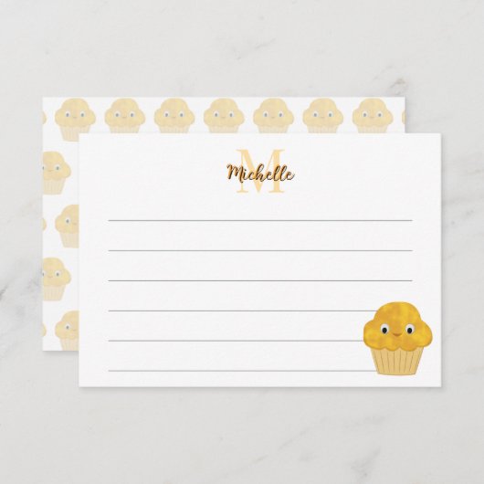 Corn Muffin Cute Drawing Lined Monogram Notitiekaartje (Voorkant / Achterkant)