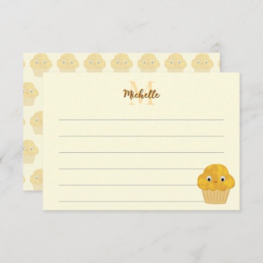  Corn Muffin Cute Drawing Monogram Lined Notitiekaartje (Voorkant / Achterkant)