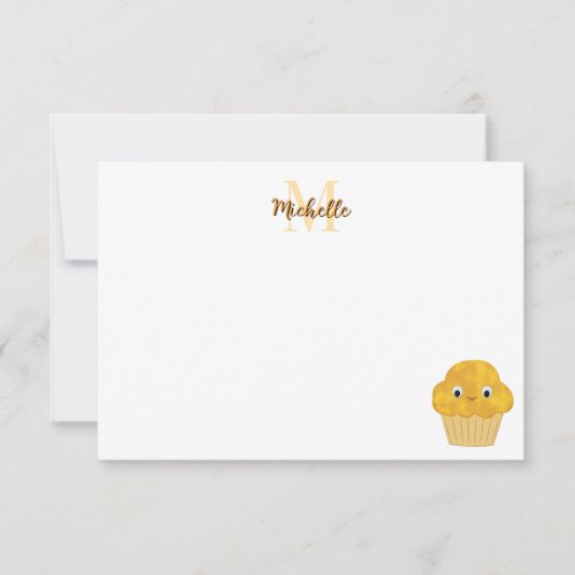 Corn Muffin Cute Drawing Monogram Personalized Notitiekaartje (Voorkant)