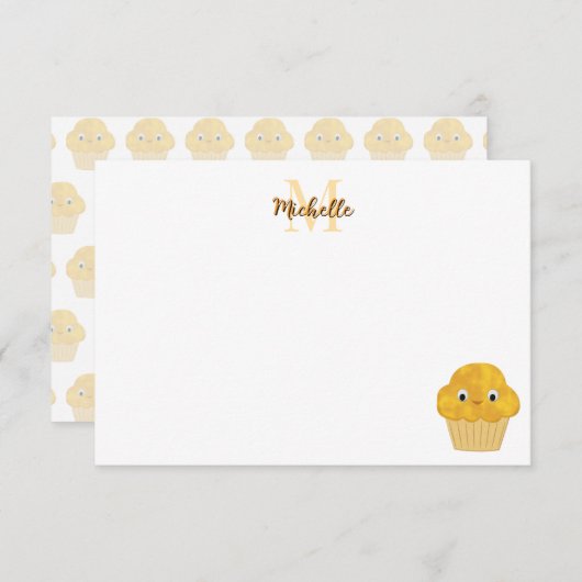 Corn Muffin Cute Drawing Monogram Personalized Notitiekaartje (Voorkant / Achterkant)