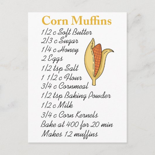 CORN MUFFINS RECIPE BRIEFKAART (Voorkant)