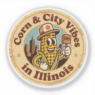 Corn ontmoet Stad_ Illinois Vintage Kunstwerk Sticker