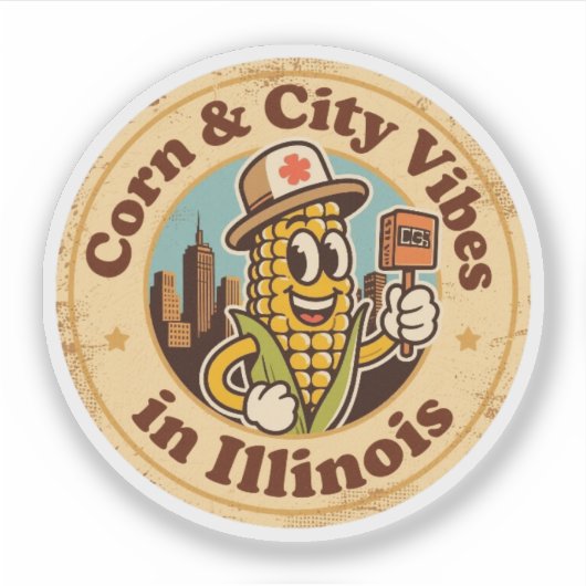 Corn ontmoet Stad_ Illinois Vintage Kunstwerk Sticker (Voorkant)