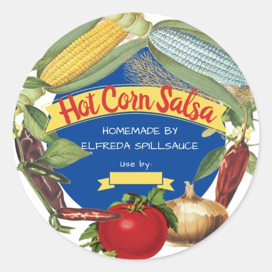 Corn peper salsa huis inblikken gepersonaliseerd ronde sticker (Voorkant)
