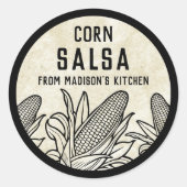 Corn salsa label with black and white cobs (Voorkant)