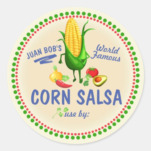 Corn salsa Mexican southwest personalized canning Ronde Sticker (Voorkant)