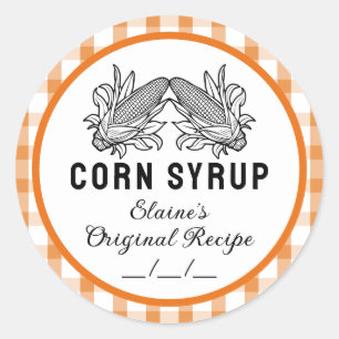 Corn siroop label met sinaasappel geruit ontwerp