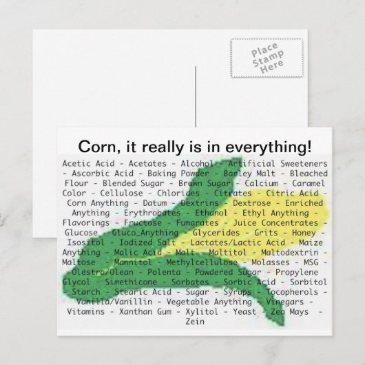 Corn zit in alles - maïsallergenlijst briefkaart (Voorkant / Achterkant)