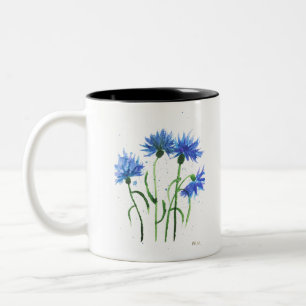 Cornbloemen blauwe bloemen waterverf moderne tweekleurige koffiemok
