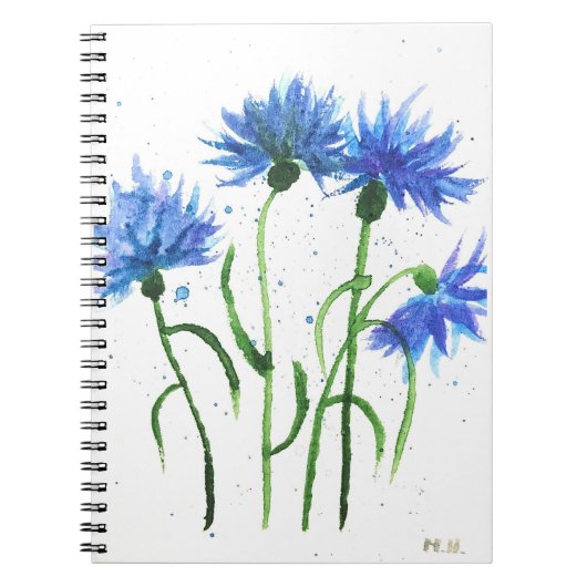 Cornbloemen blauwe bloemen waterverf notitieboek (Voorkant)