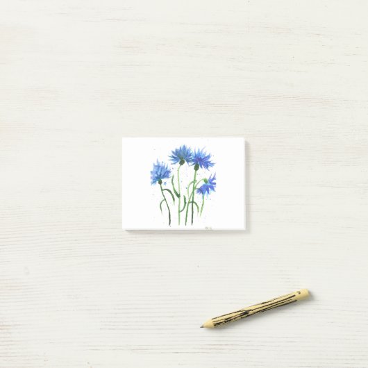 Cornbloemen blauwe bloemen waterverf post-it® notes (Op bureau)