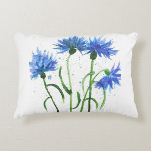 Cornbloemen blauwe bloemen waterverf rotsachtig  accent kussen