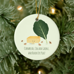 CornBrood Collard Greens Black Eye Peas Characters Keramisch Ornament