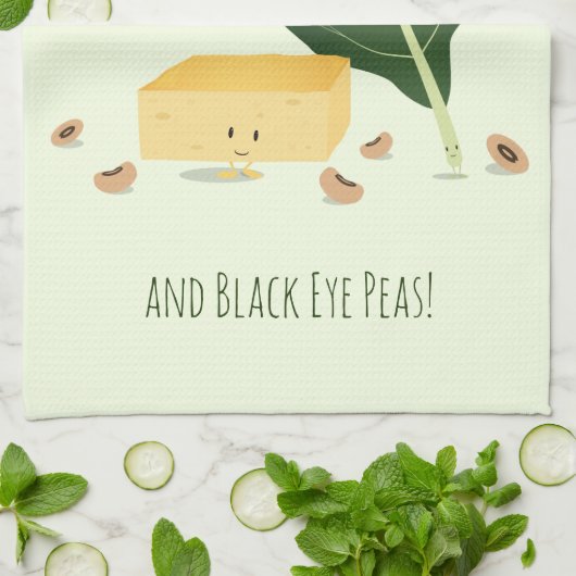 CornBrood Collard Greens Black Eye Peas Characters Theedoek (Gevouwen)