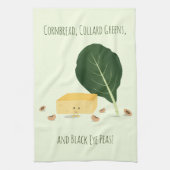 CornBrood Collard Greens Black Eye Peas Characters Theedoek (Verticaal)