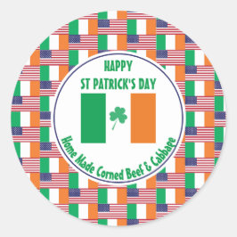 Corned Beef Cabbage ST PATRICK'S DAY Iers USA Ronde Sticker