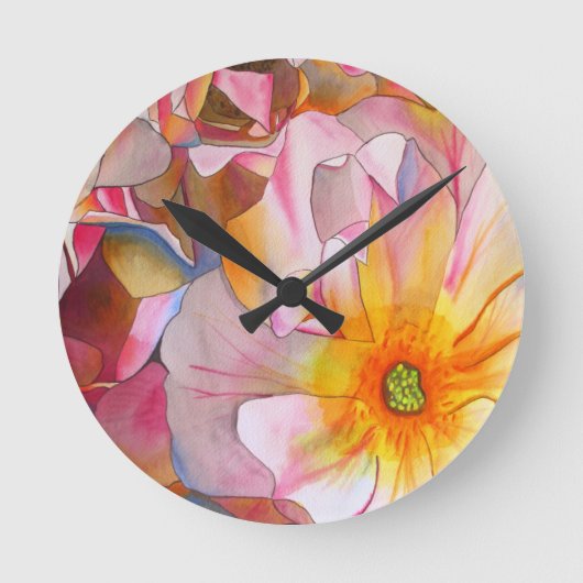 Cornelia pastel roze roze roze waterverf kunst ronde klok (Voorkant)