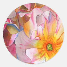 Cornelia pastel roze roze roze waterverf kunst ronde sticker