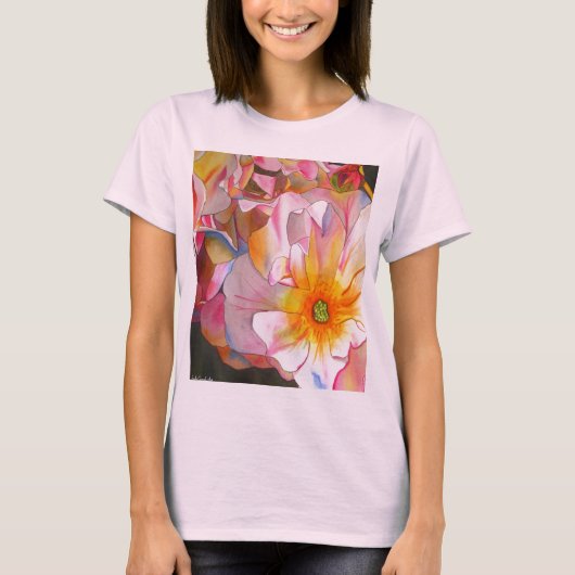 Cornelia pastel roze roze roze waterverf kunst t-shirt (Voorkant)