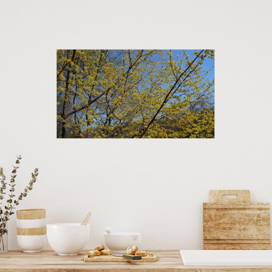 Cornelian Cherry Dogwood en Blue Sky Floral Poster (Keuken)