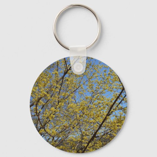 Cornelian Cherry Dogwood en Blue Sky Floral Sleutelhanger (Voorkant)