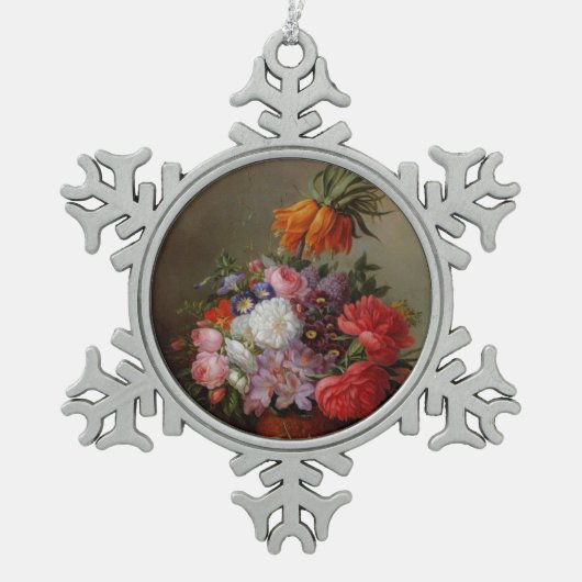 Cornelis Johannes van Hulsteijn Vase met Flowers Tin Sneeuwvlok Ornament (Voorkant)
