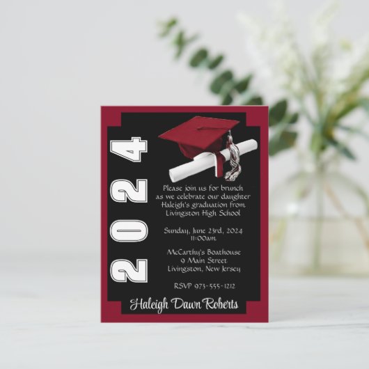 Corner Block Black en Cardinaal Red Afstuderen Kaart (Staand voorkant)