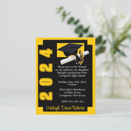 Corner Block Black & Gold Afstuderen Kaart (Staand voorkant)