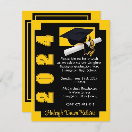 Corner Block Black & Gold Afstuderen Kaart (Voorkant / Achterkant)