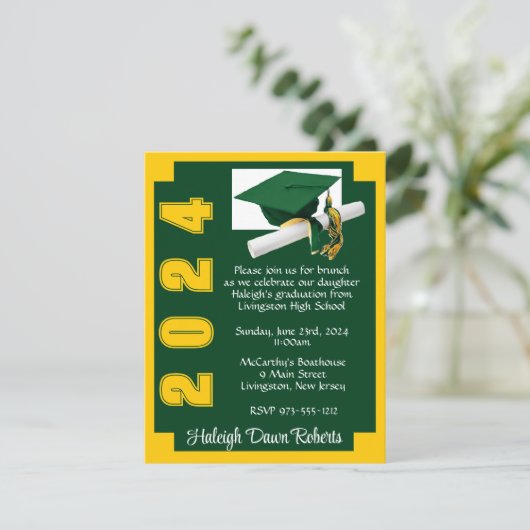 Corner Block Green & Gold Afstuderen Kaart (Staand voorkant)