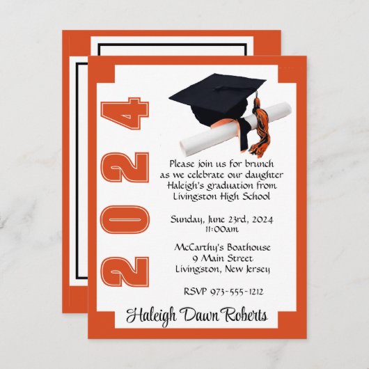 Corner Block Oranje & White Afstuderen Kaart (Voorkant / Achterkant)