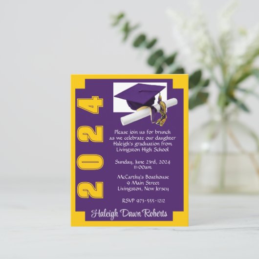 Corner Block Paars & Gold Afstuderen Kaart (Staand voorkant)