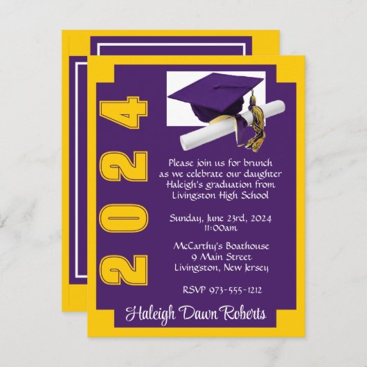 Corner Block Paars & Gold Afstuderen Kaart (Voorkant / Achterkant)