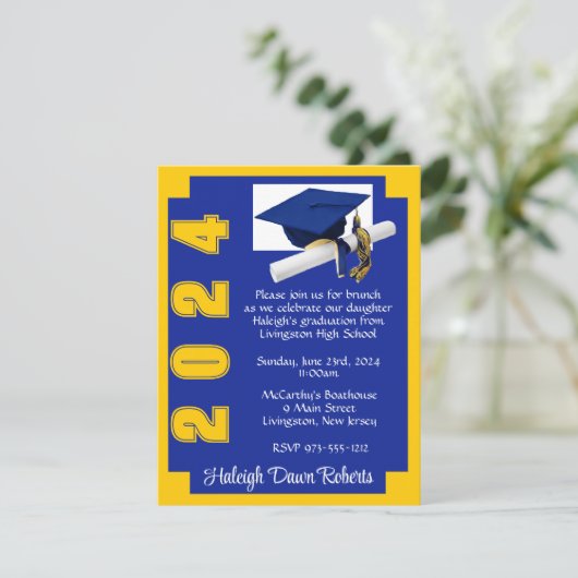 Corner Block Royal Blue & Gold Afstuderen Kaart (Staand voorkant)