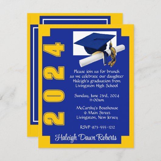 Corner Block Royal Blue & Gold Afstuderen Kaart (Voorkant / Achterkant)