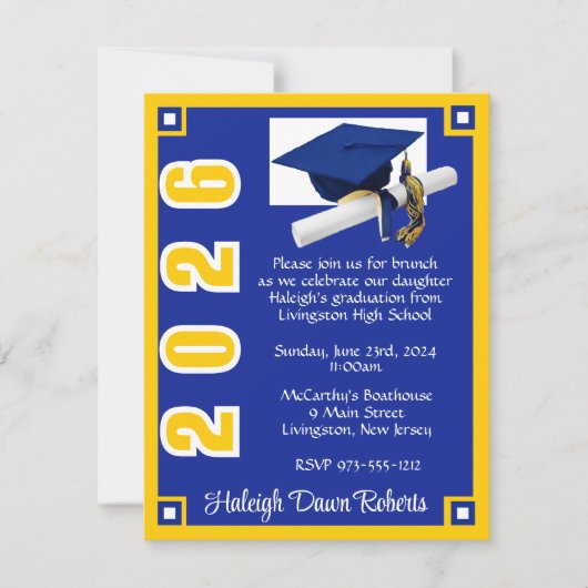 Corner Block Royal Blue & Gold Afstuderen Kaart (Voorkant)