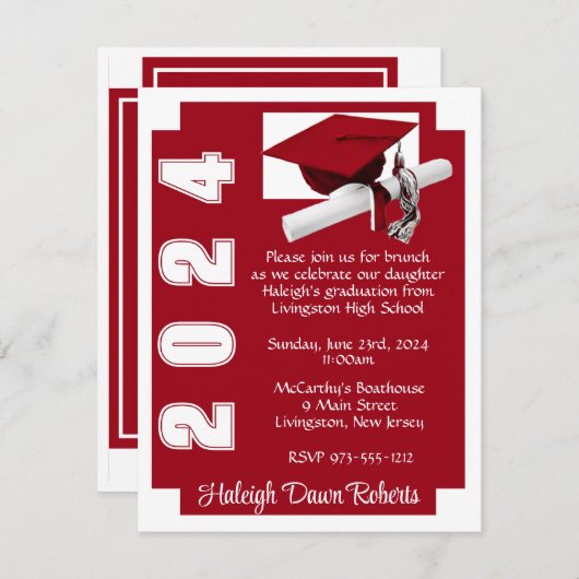 Corner Block Scarlet Red & White Afstuderen Kaart (Voorkant / Achterkant)