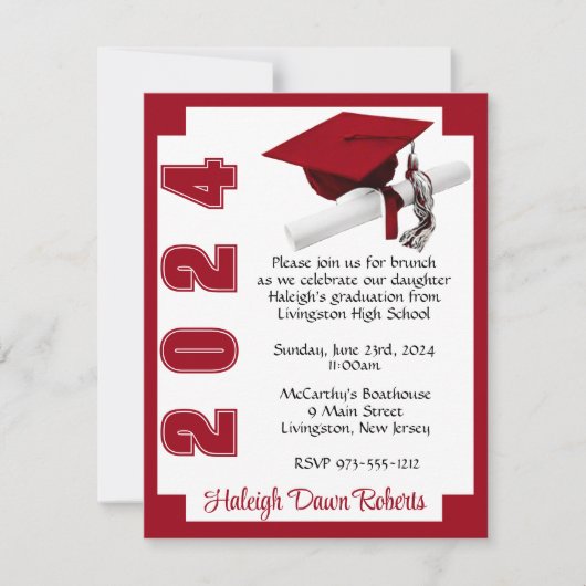 Corner Block White en Scarlet Red Afstuderen Kaart (Voorkant)