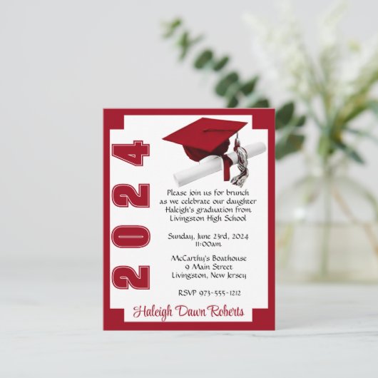 Corner Block White en Scarlet Red Afstuderen Kaart (Staand voorkant)