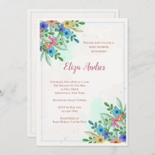 Corner Blossom Invitation Kaart (Voorkant / Achterkant)