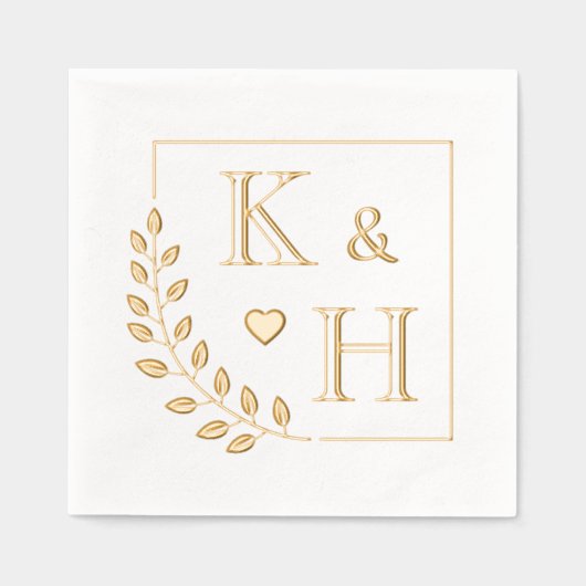 Corner Branch Monogram Initiaal bruiloft Jubileum Folie Servetten (Voorkant)