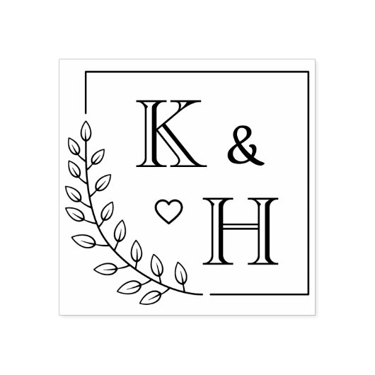 Corner Branch Monogram Initiaal bruiloft Jubileum Rubberstempel (Afrduk)