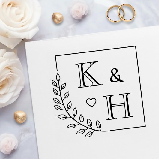 Corner Branch Monogram Initiaal bruiloft Jubileum Zelfinktende Stempel