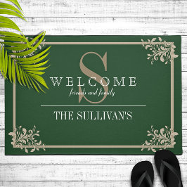 Corner Floral Flourish Lijst - Aangepast monogram Deurmat